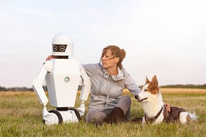 Robot, dog and human family